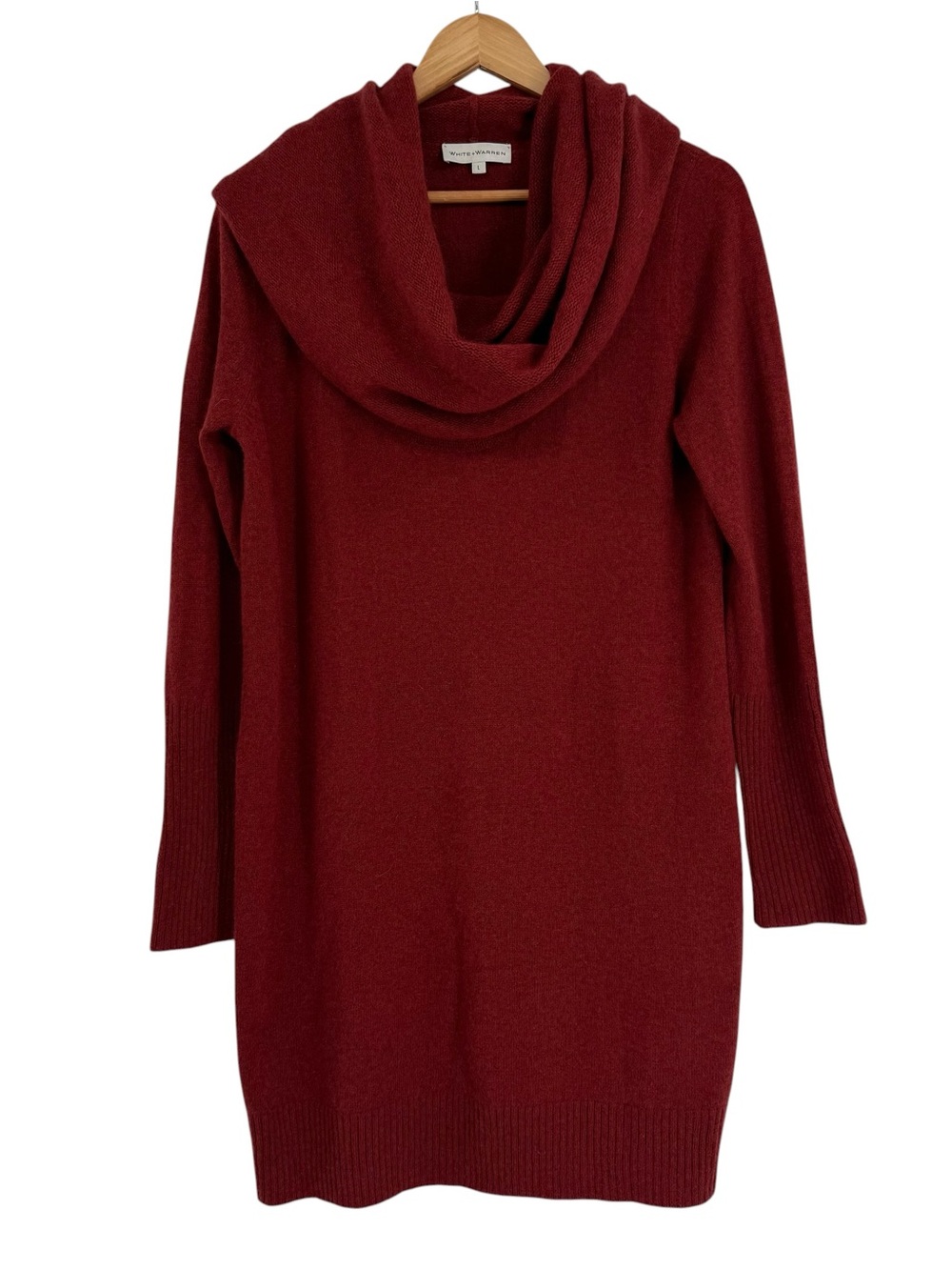 White + Warren Cashmere Cowl Neck Dress Long Sleeve Rust Red Sheath size large